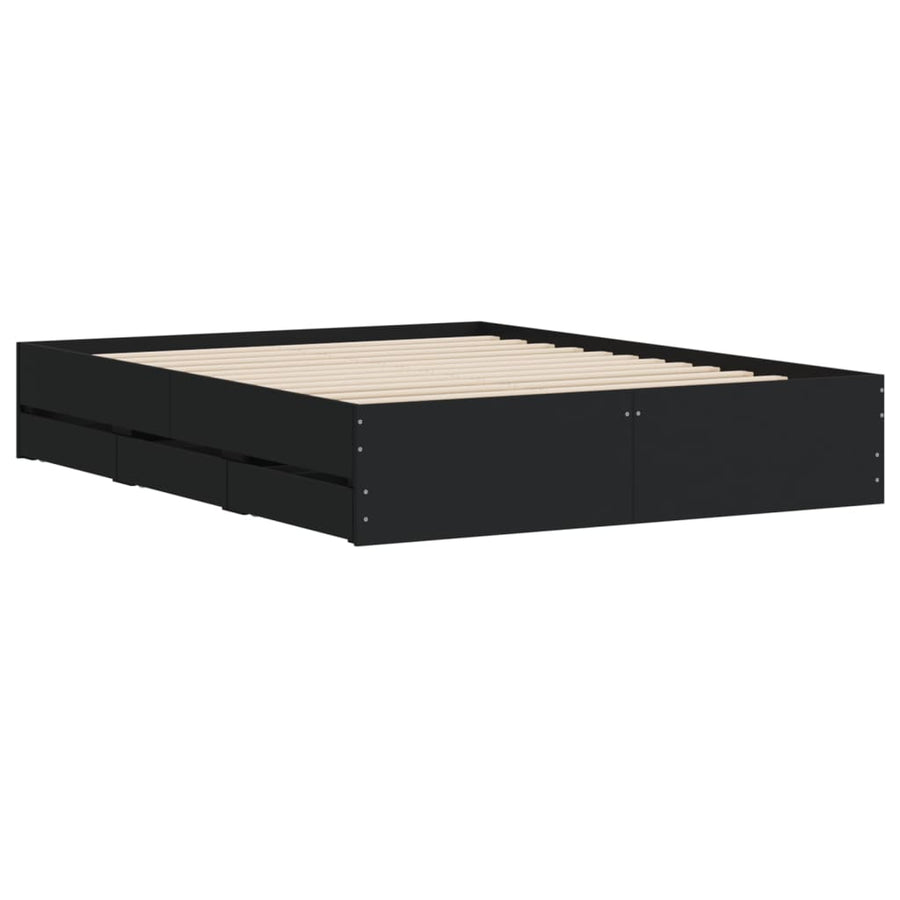 Bedframe Met Lades Bewerkt Hout Zwart 150 x 200 cm