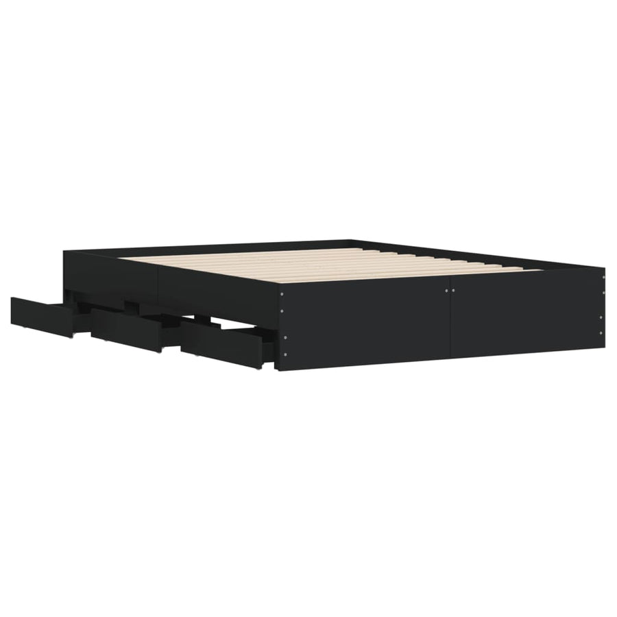 Bedframe Met Lades Bewerkt Hout Zwart 150 x 200 cm