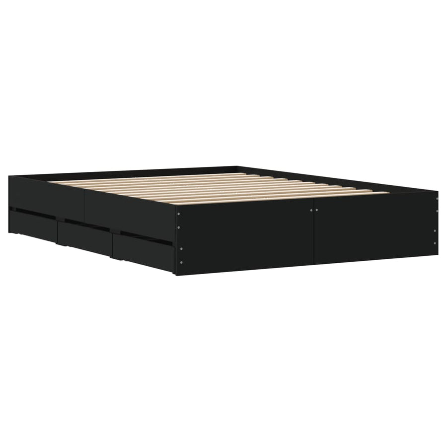 Bedframe Met Lades Bewerkt Hout Zwart 150 x 200 cm