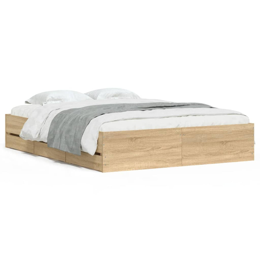 Bedframe met lades bewerkt hout kleurig 150 x 200 cm Sonoma eiken