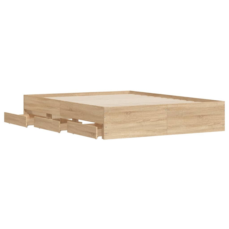 Bedframe met lades bewerkt hout kleurig 150 x 200 cm Sonoma eiken