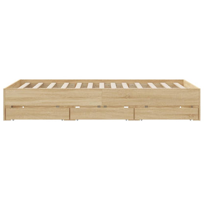 Bedframe met lades bewerkt hout kleurig 150 x 200 cm Sonoma eiken