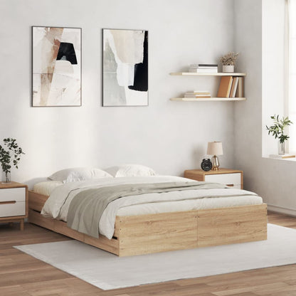 Bedframe met lades bewerkt hout kleurig 150 x 200 cm Sonoma eiken