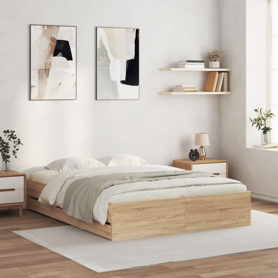 Bedframe met lades bewerkt hout kleurig 150 x 200 cm Sonoma eiken