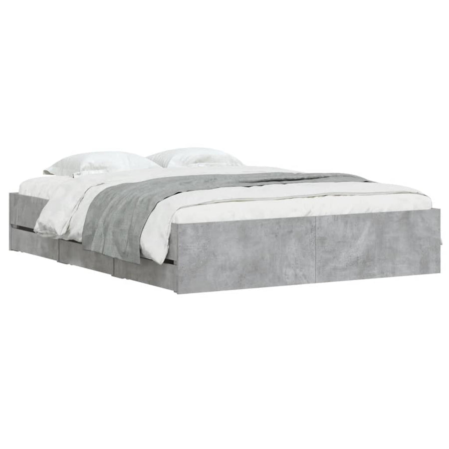 Bedframe met lades bewerkt hout 150 x 200 cm Betongrijs