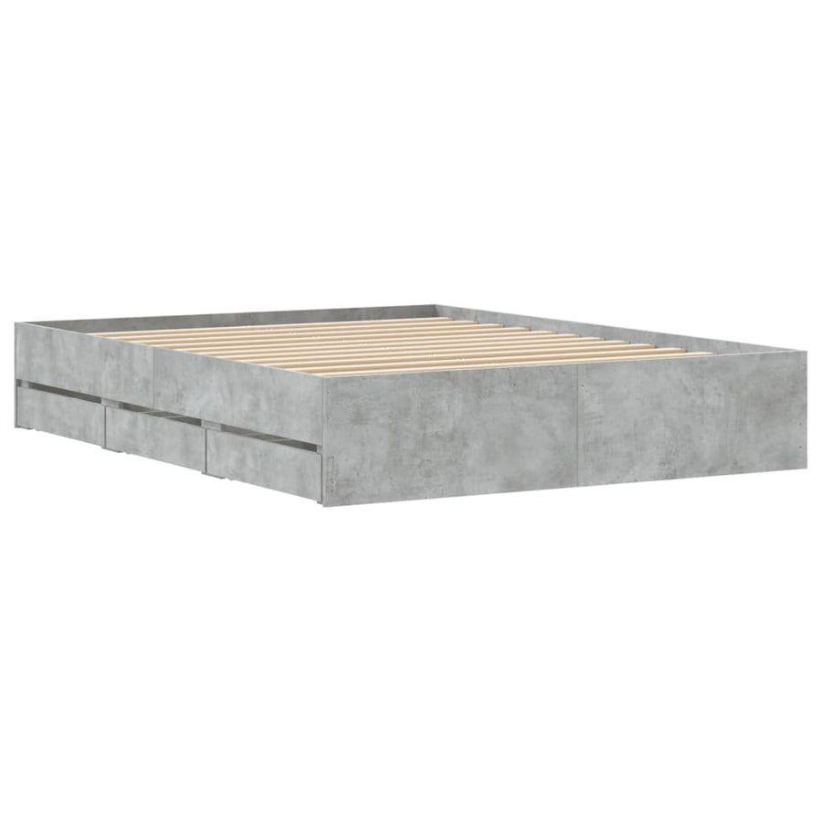 Bedframe met lades bewerkt hout 150 x 200 cm Betongrijs