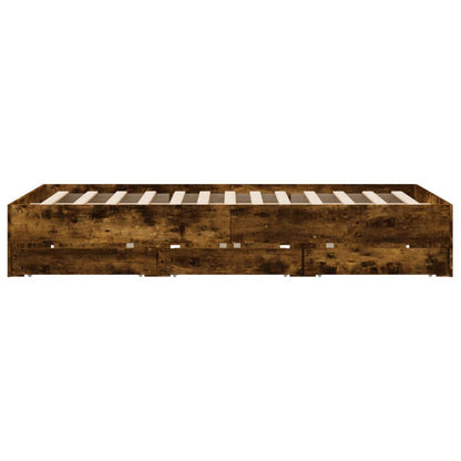 Bedframe met lades bewerkt hout gerookt eikenkleurig 150x200 cm 150 x 200 cm Gerookt eiken