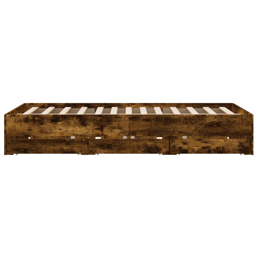 Bedframe met lades bewerkt hout gerookt eikenkleurig 150x200 cm 150 x 200 cm Gerookt eiken