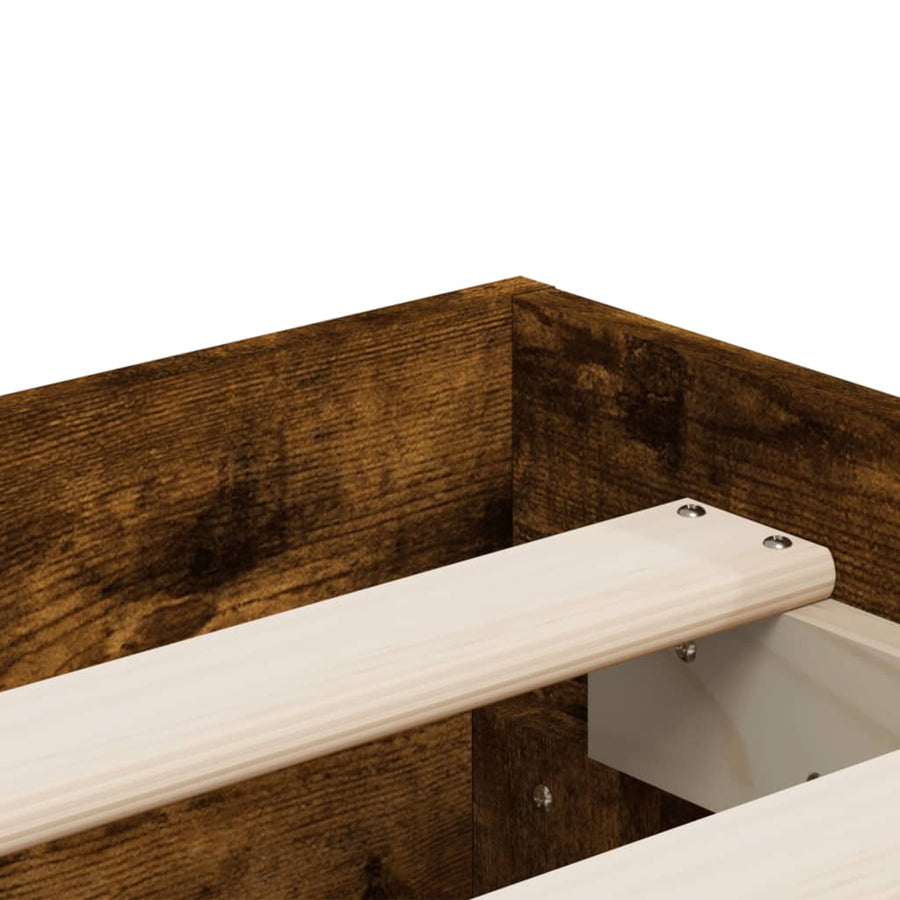 Bedframe met lades bewerkt hout gerookt eikenkleurig 150x200 cm 150 x 200 cm Gerookt eiken