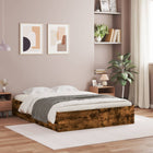 Bedframe 150x200 cm bewerkt hout gerookt eiken met lades