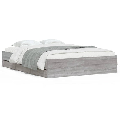 Bedframe Met Lades Bewerkt Hout Eiken Grijs sonoma 150 x 200 cm