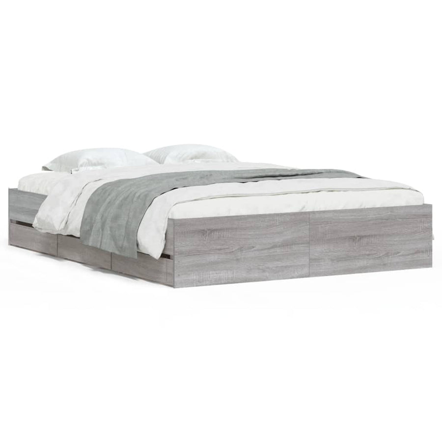 Bedframe Met Lades Bewerkt Hout Eiken Grijs sonoma 150 x 200 cm