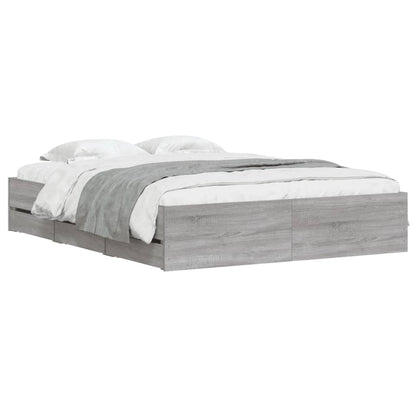 Bedframe Met Lades Bewerkt Hout Eiken Grijs sonoma 150 x 200 cm