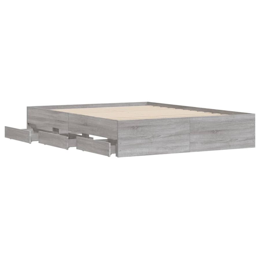 Bedframe Met Lades Bewerkt Hout Eiken Grijs sonoma 150 x 200 cm