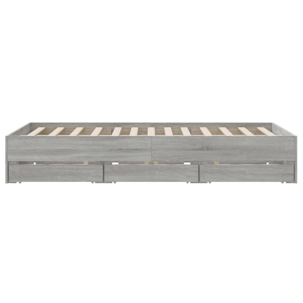 Bedframe Met Lades Bewerkt Hout Eiken Grijs sonoma 150 x 200 cm