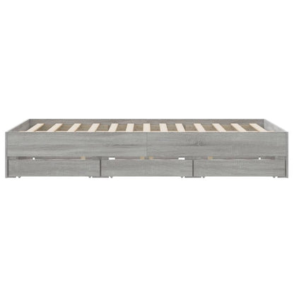 Bedframe Met Lades Bewerkt Hout Eiken Grijs sonoma 150 x 200 cm