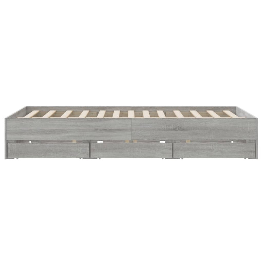 Bedframe Met Lades Bewerkt Hout Eiken Grijs sonoma 150 x 200 cm