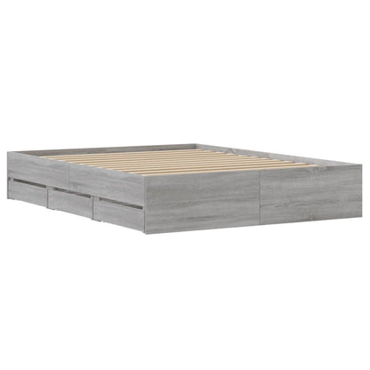 Bedframe Met Lades Bewerkt Hout Eiken Grijs sonoma 150 x 200 cm