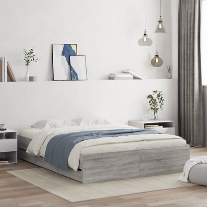Bedframe Met Lades Bewerkt Hout Eiken Grijs sonoma 150 x 200 cm