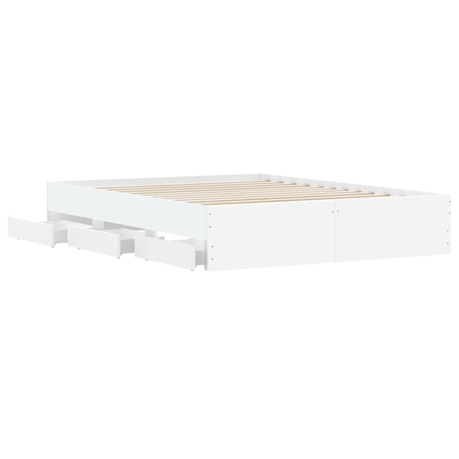 Bedframe met lades bewerkt hout wit 140x200 cm