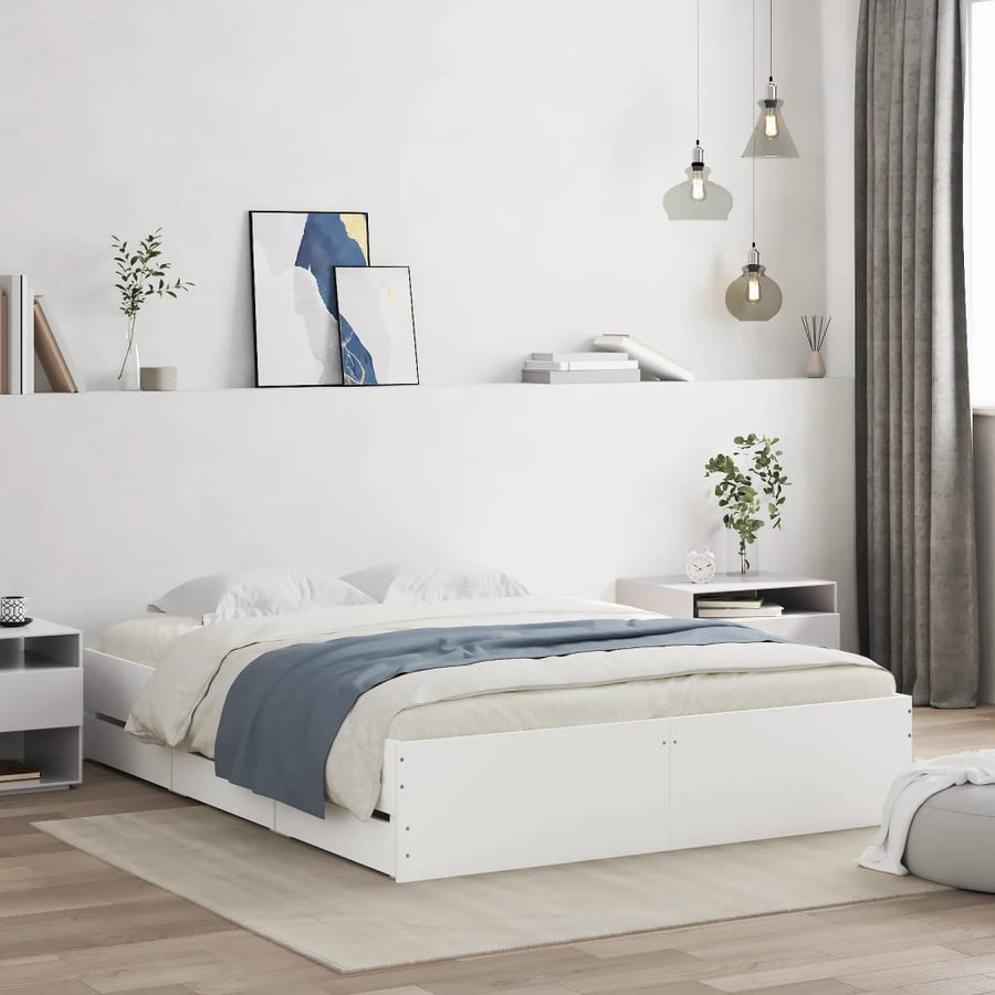 Bedframe met lades bewerkt hout wit 140x200 cm