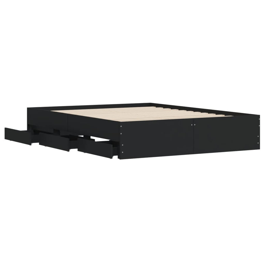 Bedframe met lades bewerkt hout zwart 140x200 cm 140 x 200 cm Zwart