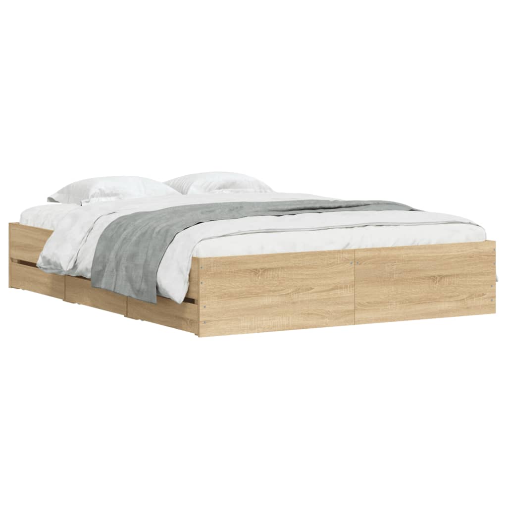 Bedframe met lades bewerkt hout sonoma eikenkleurig 140x200 cm 140 x 200 cm Sonoma eiken