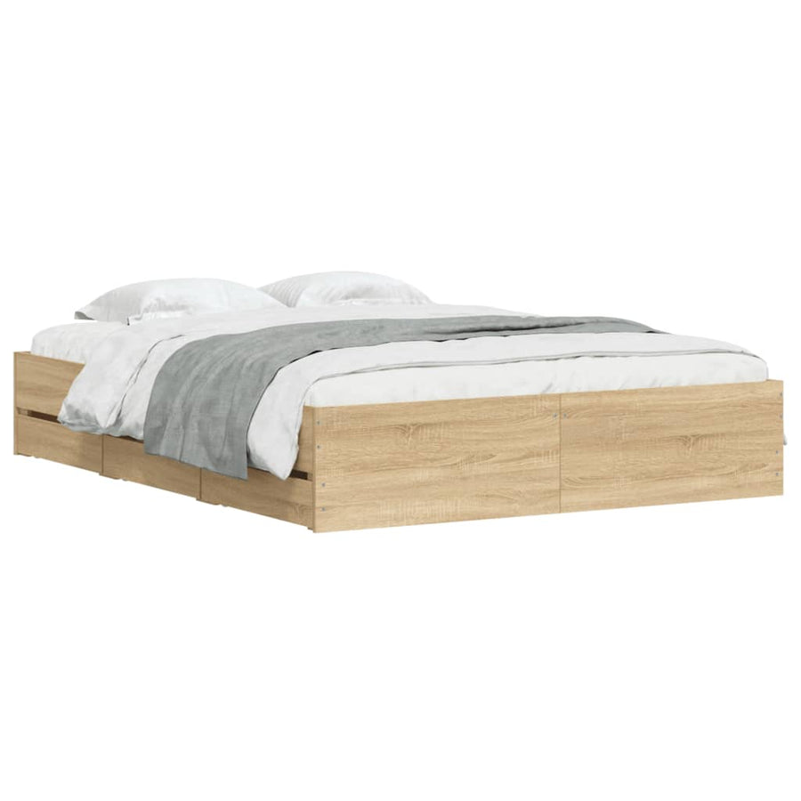 Bedframe met lades bewerkt hout sonoma eikenkleurig 140x200 cm 140 x 200 cm Sonoma eiken