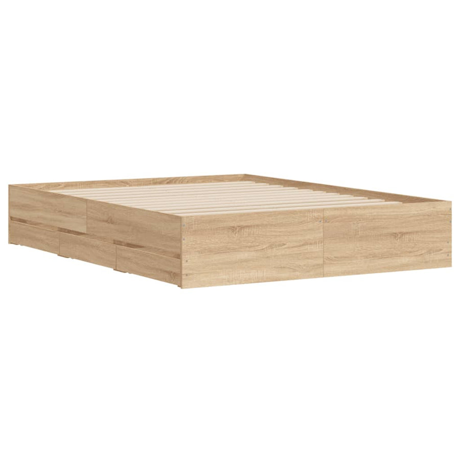 Bedframe met lades bewerkt hout sonoma eikenkleurig 140x200 cm 140 x 200 cm Sonoma eiken