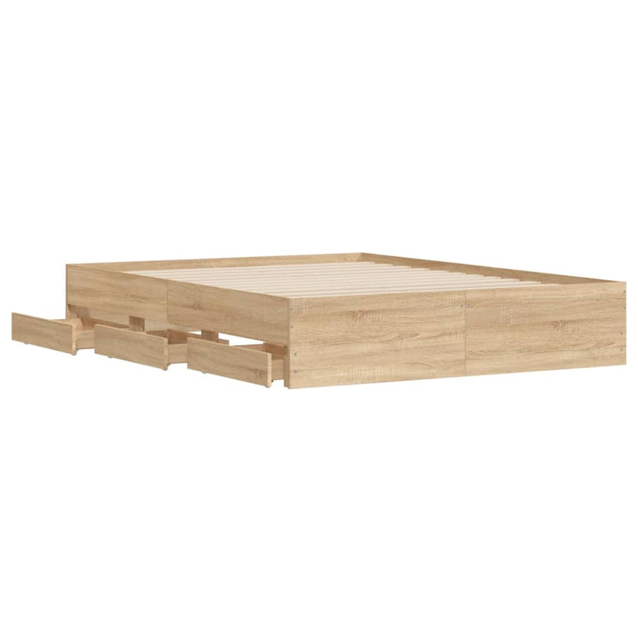 Bedframe met lades bewerkt hout sonoma eikenkleurig 140x200 cm 140 x 200 cm Sonoma eiken