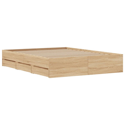 Bedframe met lades bewerkt hout sonoma eikenkleurig 140x200 cm 140 x 200 cm Sonoma eiken