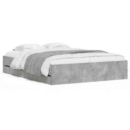 Bedframe met lades bewerkt hout betongrijs 140x200 cm 140 x 200 cm Betongrijs