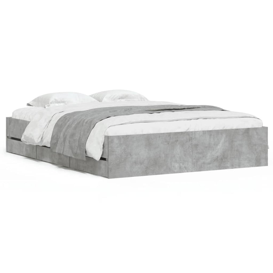 Bedframe met lades bewerkt hout betongrijs 140x200 cm 140 x 200 cm Betongrijs