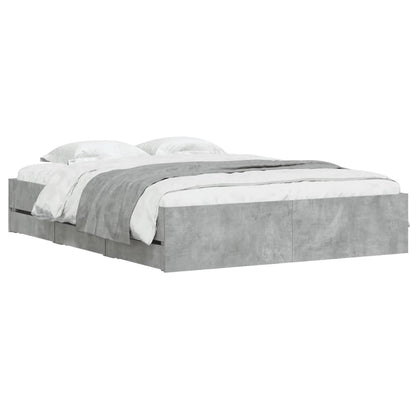 Bedframe met lades bewerkt hout betongrijs 140x200 cm 140 x 200 cm Betongrijs