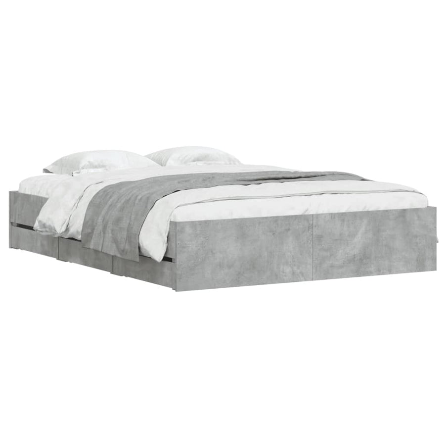 Bedframe met lades bewerkt hout betongrijs 140x200 cm 140 x 200 cm Betongrijs