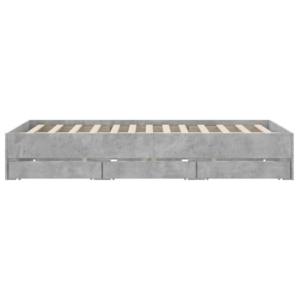 Bedframe met lades bewerkt hout betongrijs 140x200 cm 140 x 200 cm Betongrijs