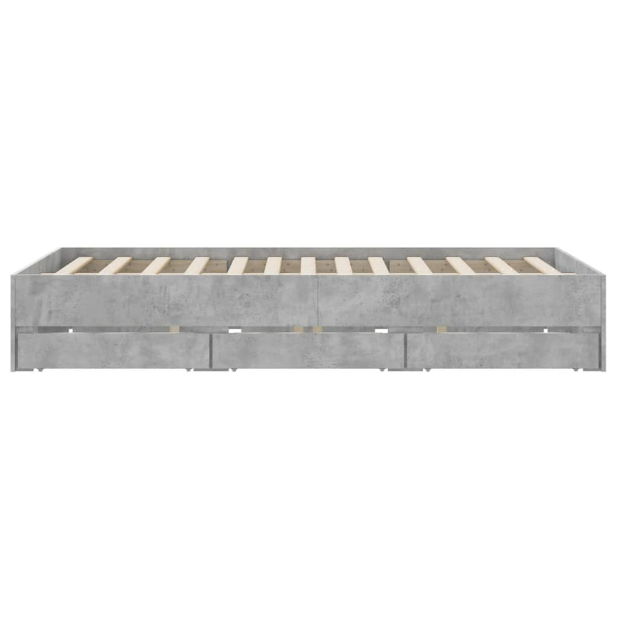 Bedframe met lades bewerkt hout betongrijs 140x200 cm 140 x 200 cm Betongrijs