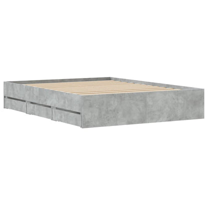 Bedframe met lades bewerkt hout betongrijs 140x200 cm 140 x 200 cm Betongrijs