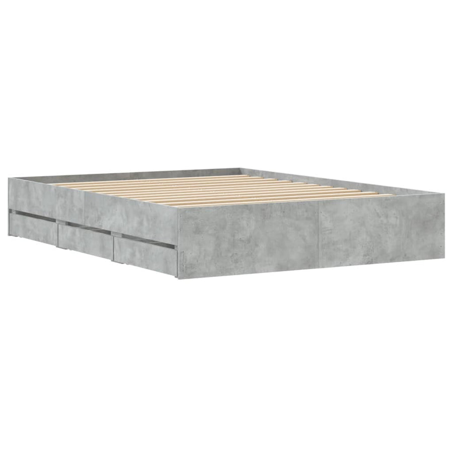 Bedframe met lades bewerkt hout betongrijs 140x200 cm 140 x 200 cm Betongrijs