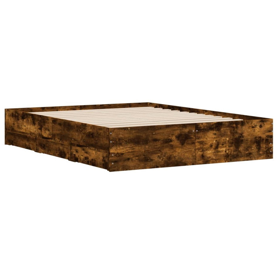 Bedframe met lades bewerkt hout gerookt eikenkleurig 140x200 cm 140 x 200 cm Gerookt eiken