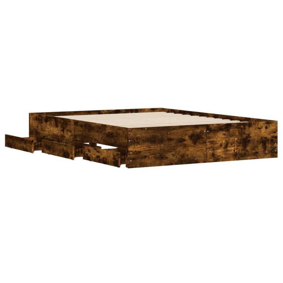 Bedframe met lades bewerkt hout gerookt eikenkleurig 140x200 cm 140 x 200 cm Gerookt eiken