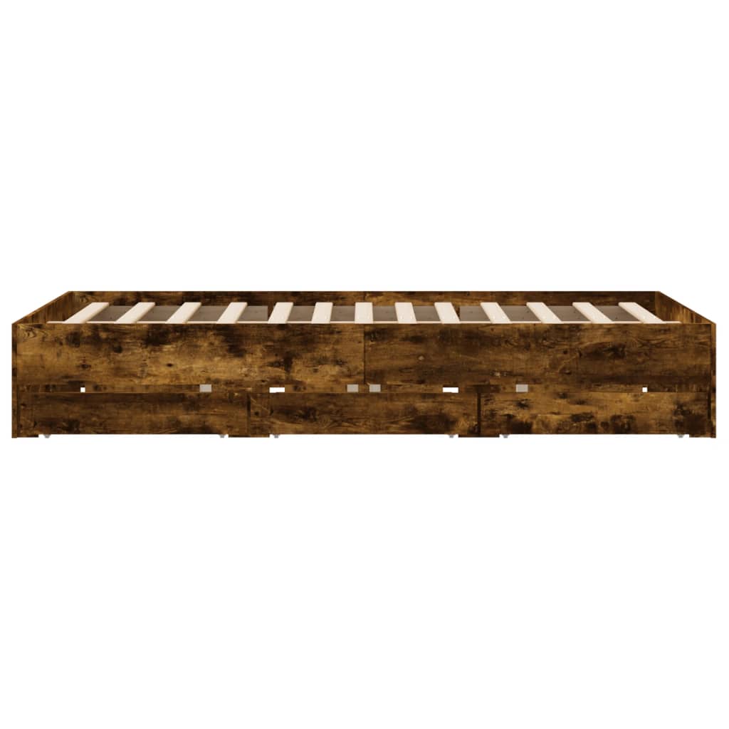 Bedframe met lades bewerkt hout gerookt eikenkleurig 140x200 cm 140 x 200 cm Gerookt eiken