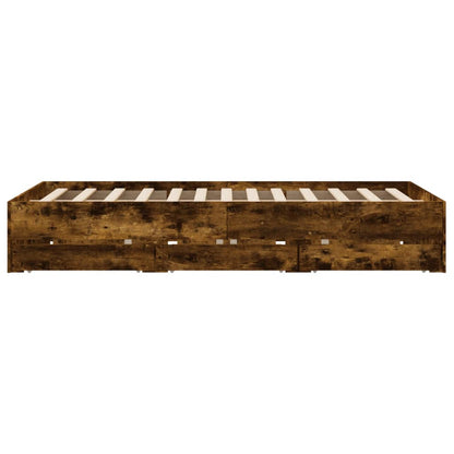 Bedframe met lades bewerkt hout gerookt eikenkleurig 140x200 cm 140 x 200 cm Gerookt eiken
