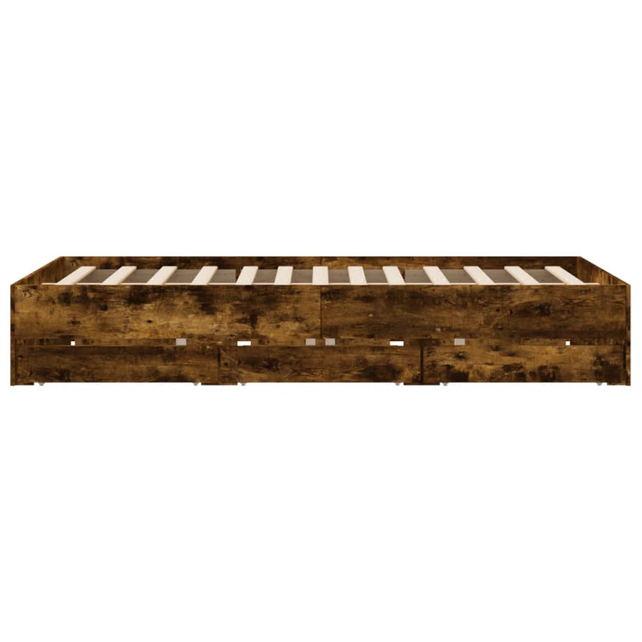 Bedframe met lades bewerkt hout gerookt eikenkleurig 140x200 cm 140 x 200 cm Gerookt eiken