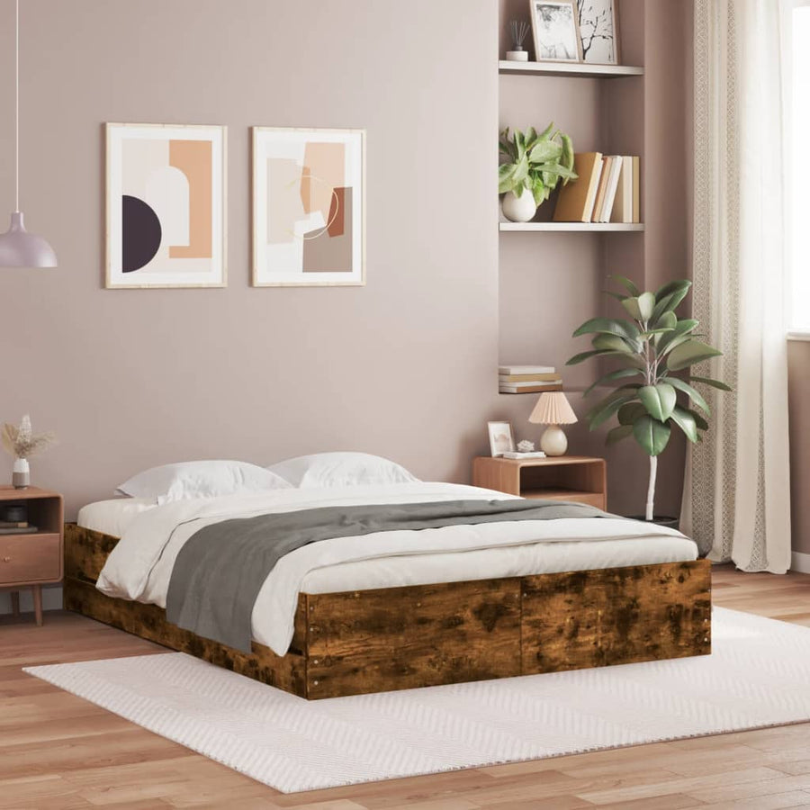 Bedframe met lades bewerkt hout gerookt eikenkleurig 140x200 cm 140 x 200 cm Gerookt eiken