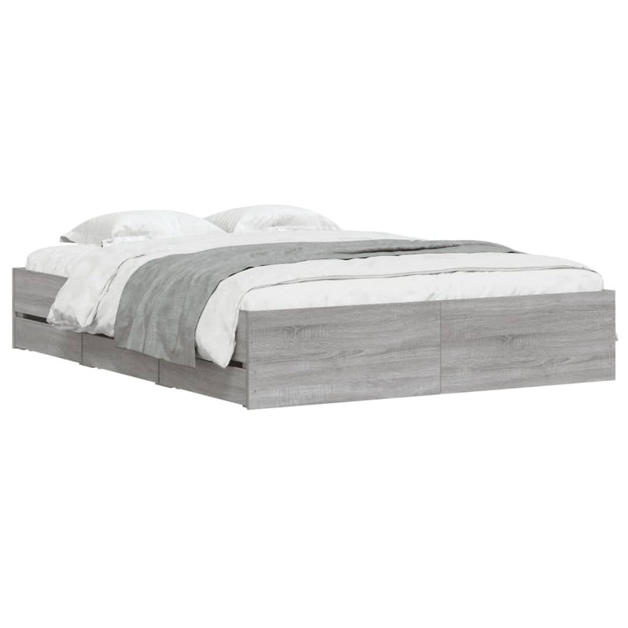 Bedframe met lades bewerkt hout grijs sonoma eiken 140x200 cm 140 x 200 cm Grijs sonoma