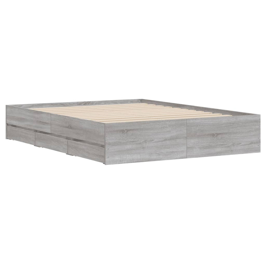 Bedframe met lades bewerkt hout grijs sonoma eiken 140x200 cm 140 x 200 cm Grijs sonoma