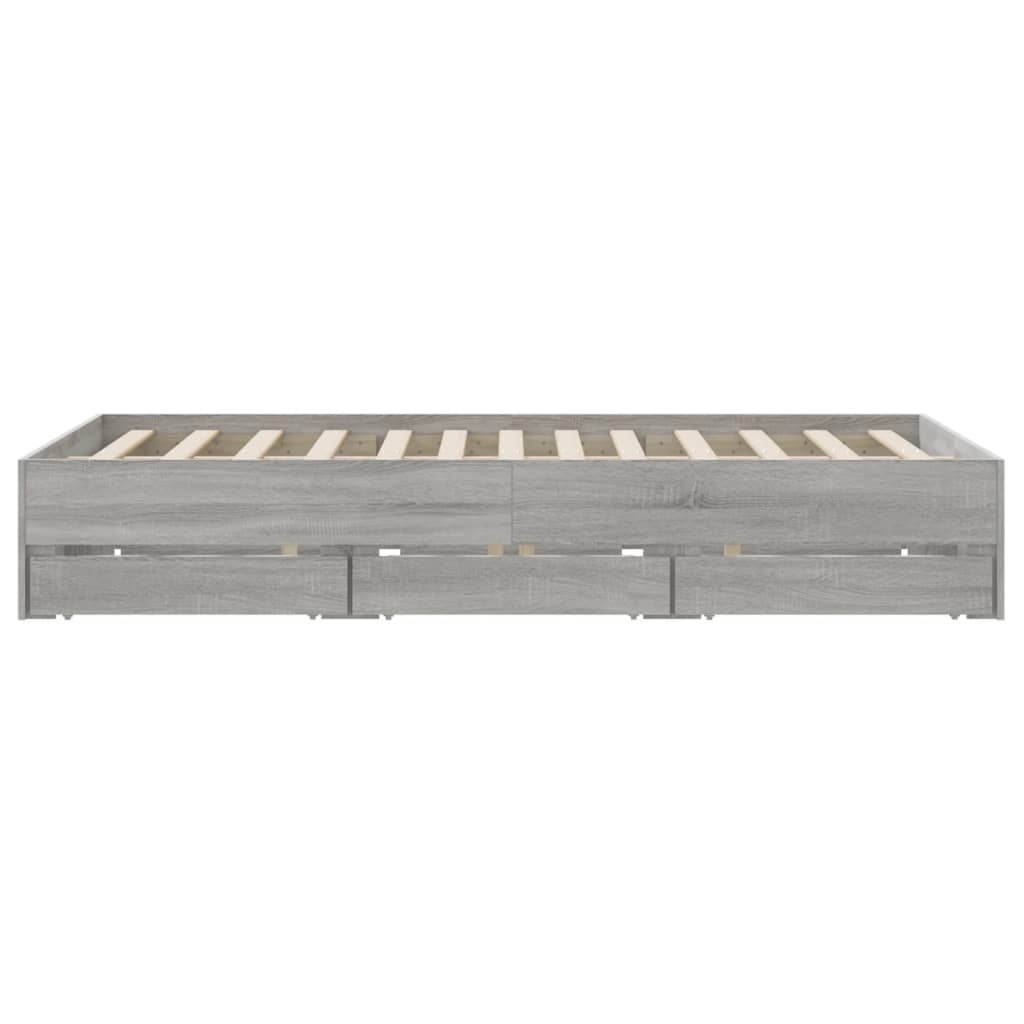 Bedframe met lades bewerkt hout grijs sonoma eiken 140x200 cm 140 x 200 cm Grijs sonoma