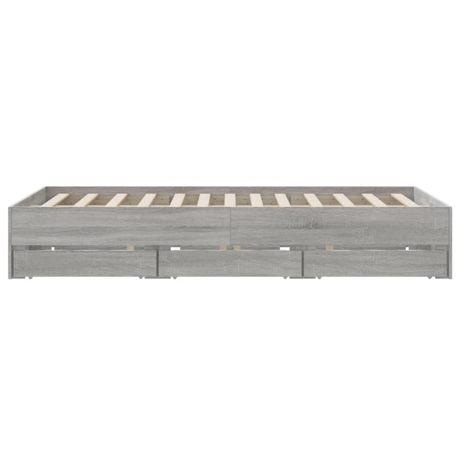 Bedframe met lades bewerkt hout grijs sonoma eiken 140x200 cm 140 x 200 cm Grijs sonoma