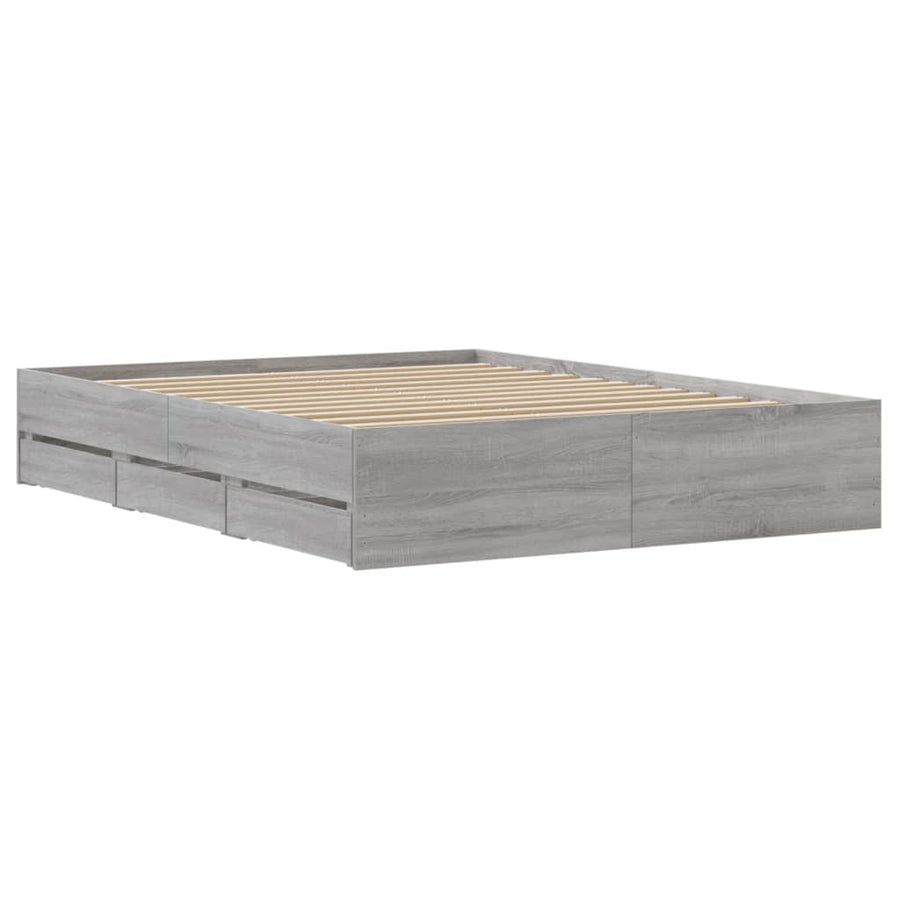 Bedframe met lades bewerkt hout grijs sonoma eiken 140x200 cm 140 x 200 cm Grijs sonoma